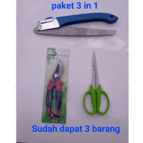 Paket peralatan bonsai dapat 3 item barang gergaji lipat gunting daun ujung lancip panjang