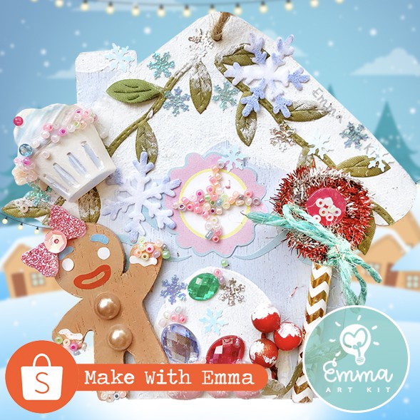 

NEW! Gingerbread Christmas Ornament Art Kit DIY (Complete craft set with paint and brush)