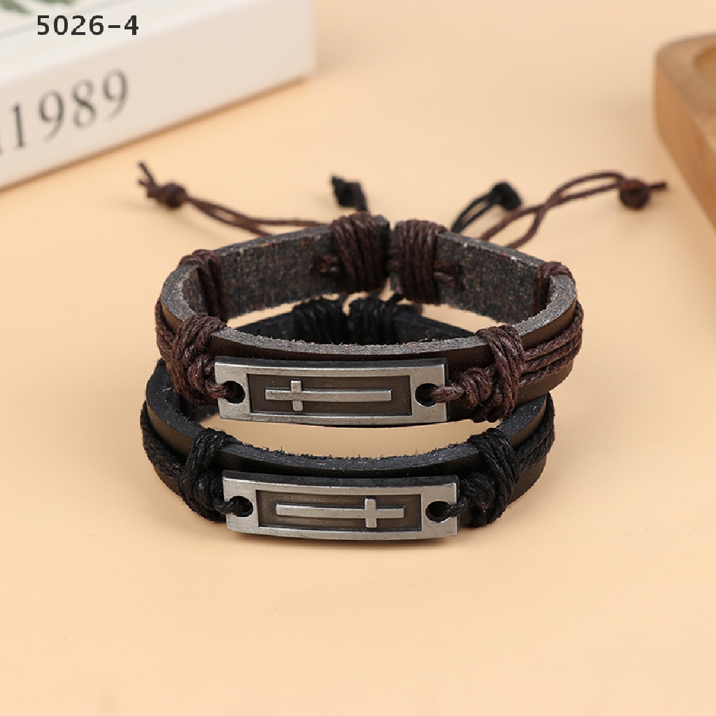 5026-4 Cross Leather Bracelet For Men Women Jesus Christian Religious Vintage Bracelets 5026-4