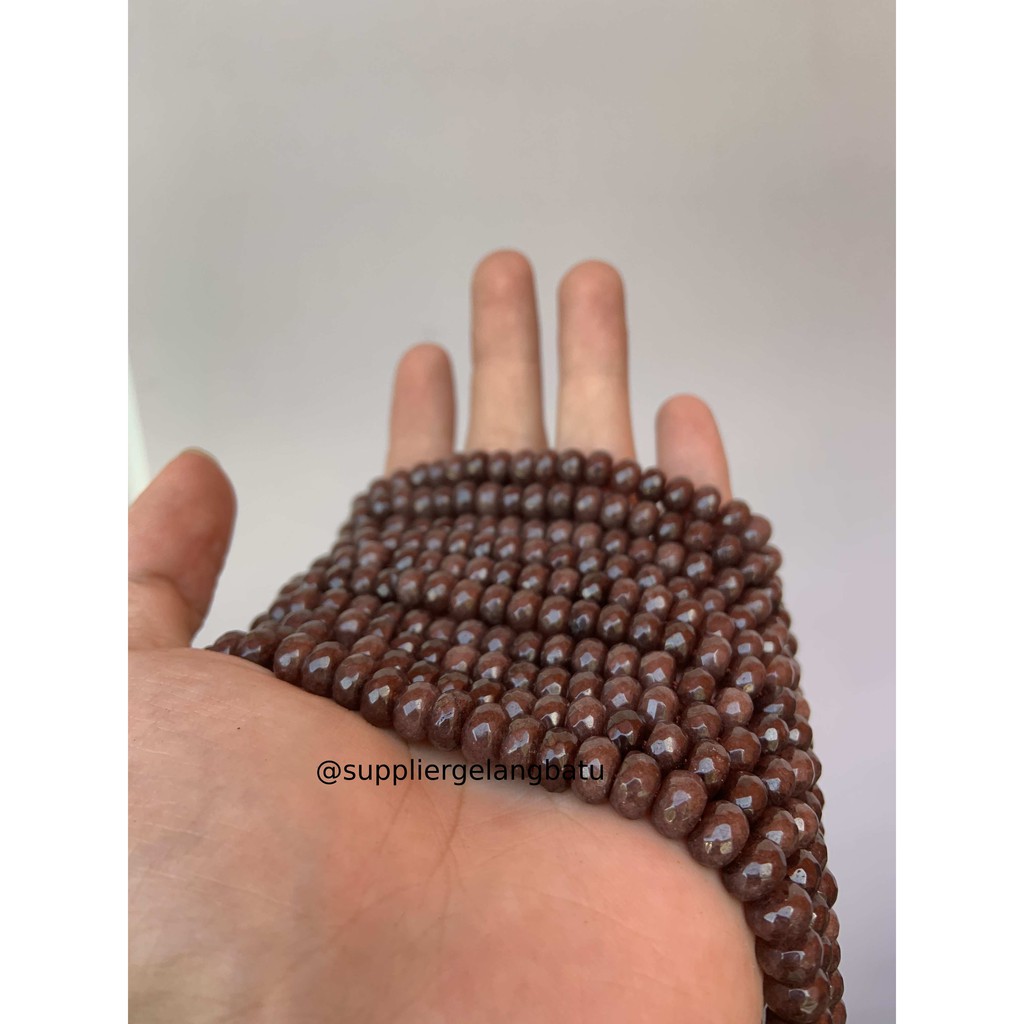 batu pembatas rondelle Faceted round pipih 4 x 8mm brown sand agate