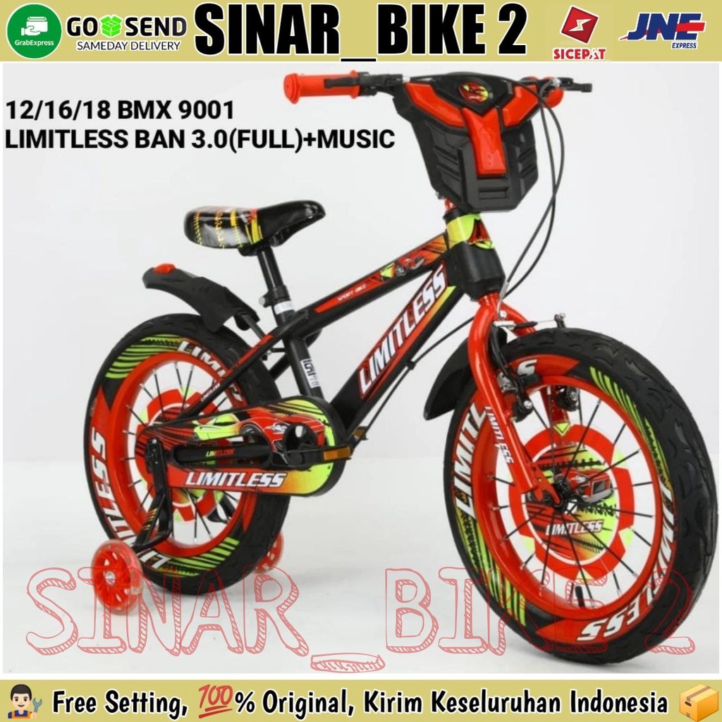 Sepeda Anak Laki 12 16 18 Inch BMX LIMITLESS 9001 Ban Jumbo 3.0 Warna