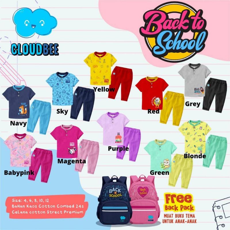 Setelan Anak laki-laki perempuan FREE TAS/ Cloudbee FREE Backpack