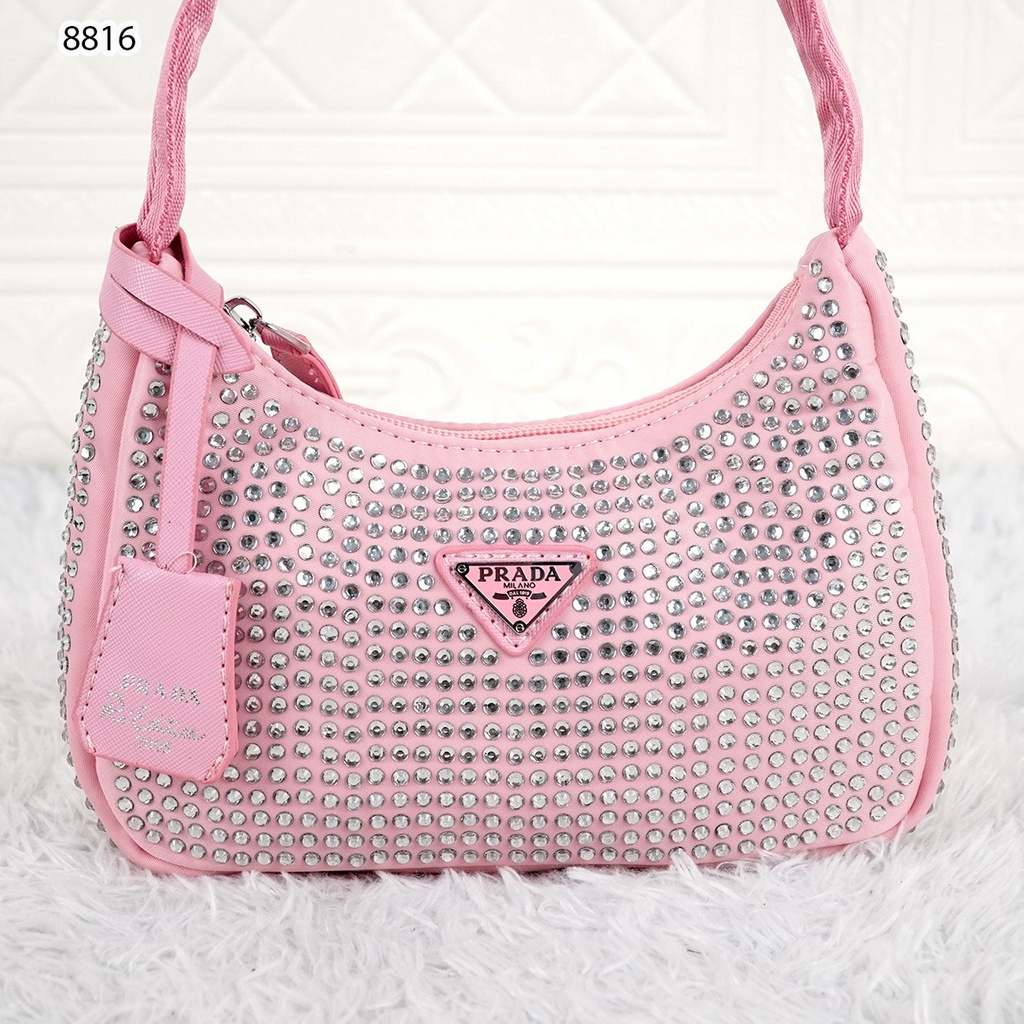 PR CRYSTAL SATIN MINI BAG RE-EDITION 2000 kode 8816 ( With Box )