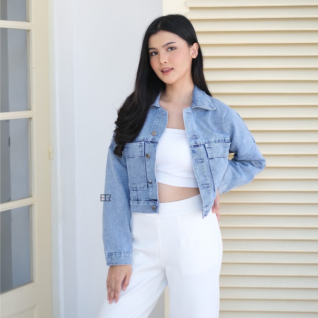 Jaket Crop Jeans Oversize Wanita Saku Kekinian Model Terbaru - Crop 0102 FTR