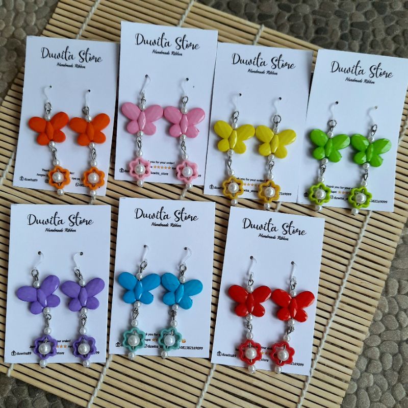 HANDMADE ANTING DEWASA KAITAN PLASTIK MOTIF KUPU2 PANJANG