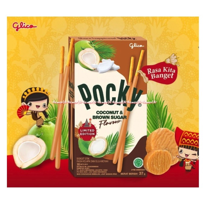 Glico Pocky Coconut &amp; Brown Sugar Flavour 37gr Coklat Stik Kelapa Gula Aren Gula Jawa Pocki Poki Poki Rasa Gula Chocolate Sticks Stick Biskuit lurus