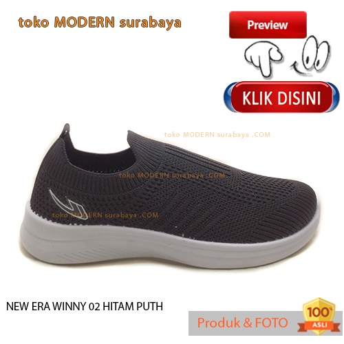 Sepatu anak casual slip on kain rajut NEW ERA WINNY 02 HITAM PUTIH