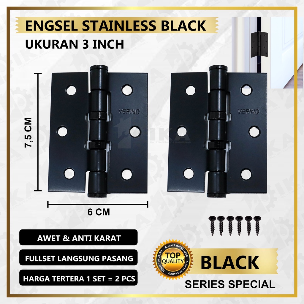 Engsel Pintu Stainless Tebal 3&quot; - High Quality (antikarat dan korosi) / Door Hinges Black Doff  Silver Gold