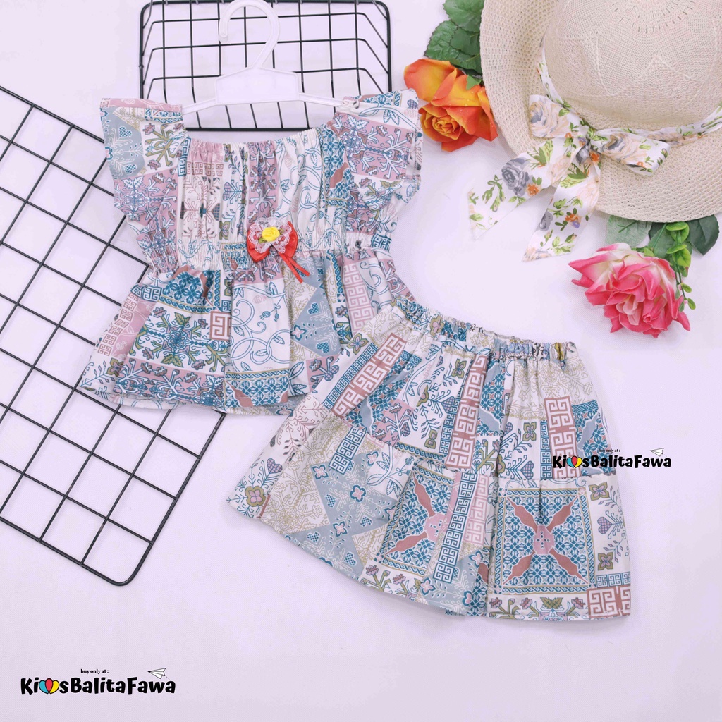 Kirana Set uk Bayi 3-18 Bulan / Setelan Rok Baby Perempuan Import Atasan Bawahan Lengan Pendek Pakaian Cewek