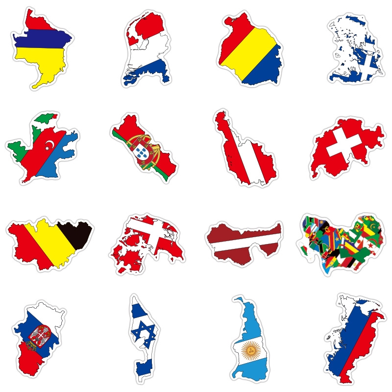 50pcs/set Stiker Motif Bendera Nasional Anti Air Untuk Dekorasi Kulkas/Skateboard/Laptop