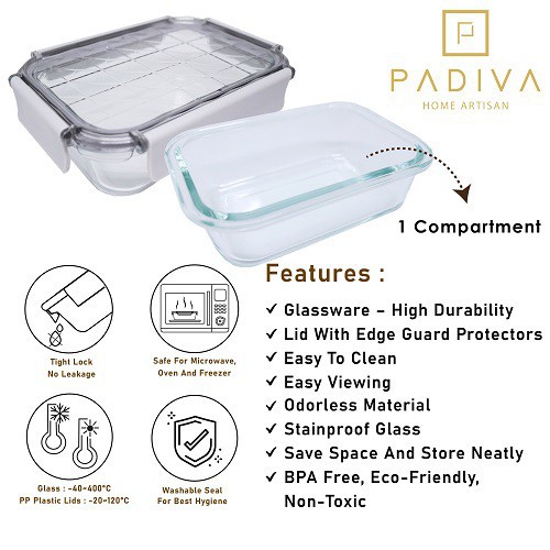 Padiva 640ml Silver Gray (2pcs) Crystal Glassbox 1 compartment - GBC640SS