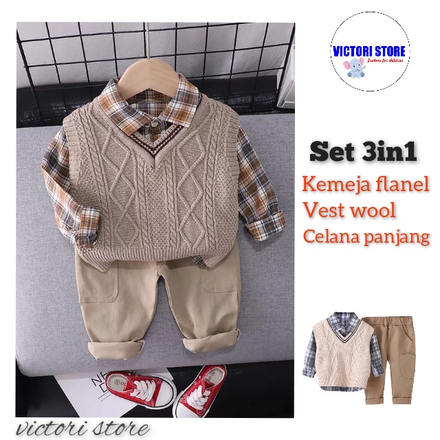 Setelan Anak Laki Laki ERNEST Pakaian Formal Baju Pesta Anak Fashion Set 3in1 Korean Style Import