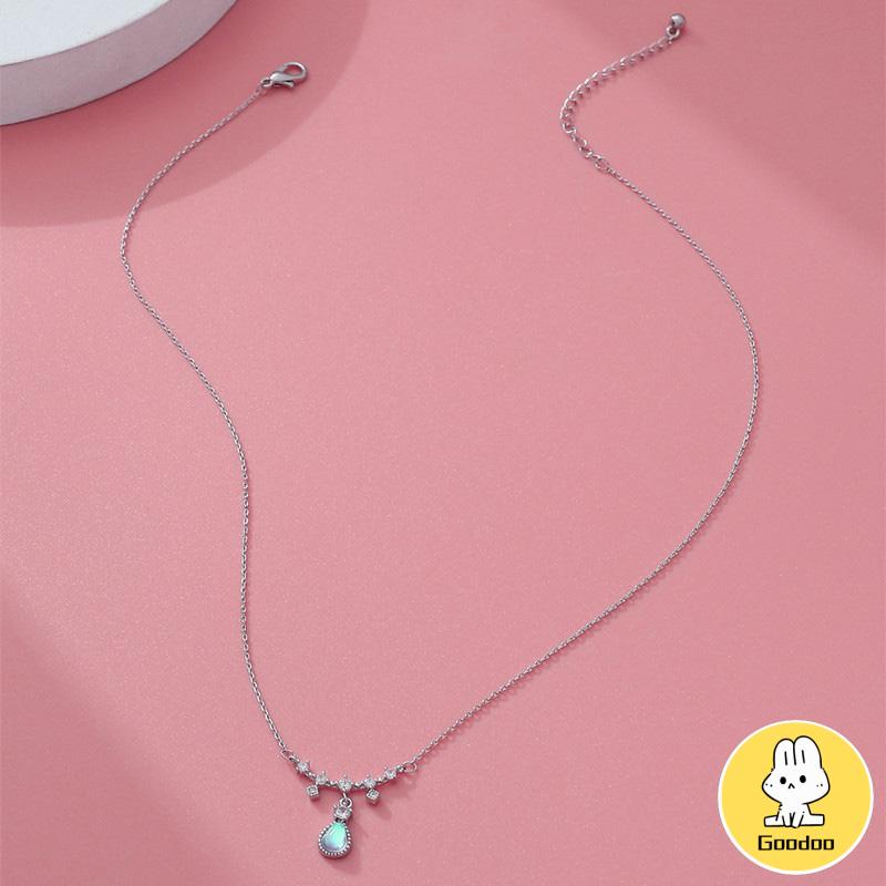 Kalung Fashion Wanita All-match Niche Design Light Luxury Moonstone Water Drop Necklace -Doo