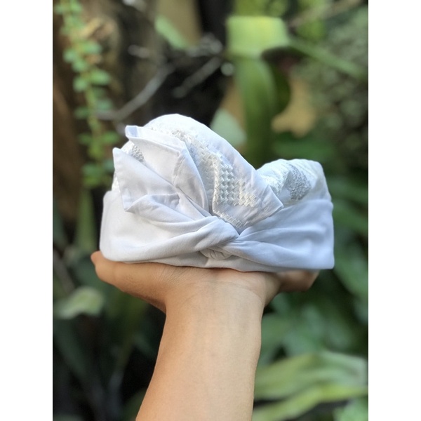 Udeng putih bungkulan bordir semi songket