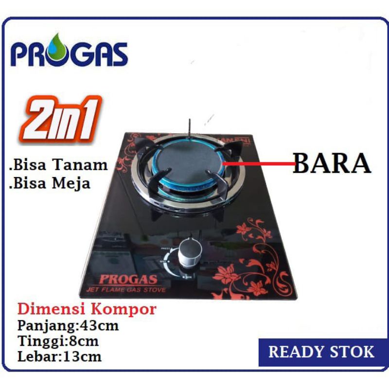 KOMPOR GAS KACA 1 TUNGKU PROGAS TEMPERED GLASS BISA TANAM &amp; TIDAK