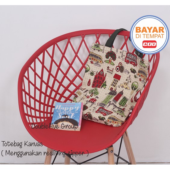 TOTE BAG WANITA TOTEBAG PRIA CANVAS MOTIF GOOD QUALITY WITH RESLETING KODE - 015