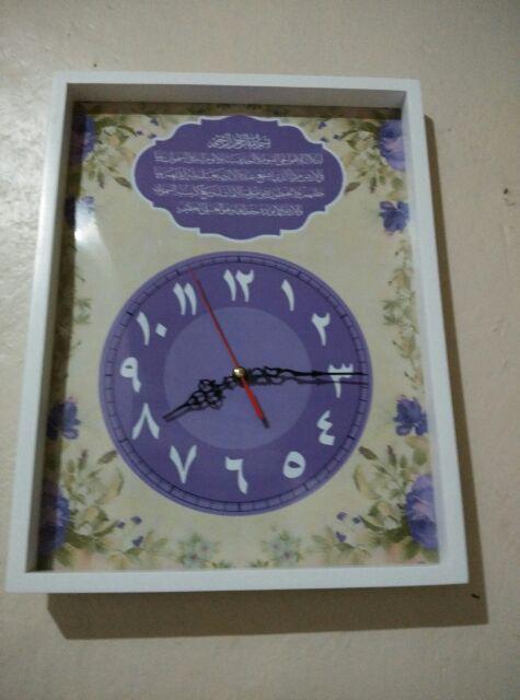 Hiasan Jam Dinding Custom Kaligrafi Untuk Kado Hadiah Pernikahan Shabbychic Ungu Uk 30x40