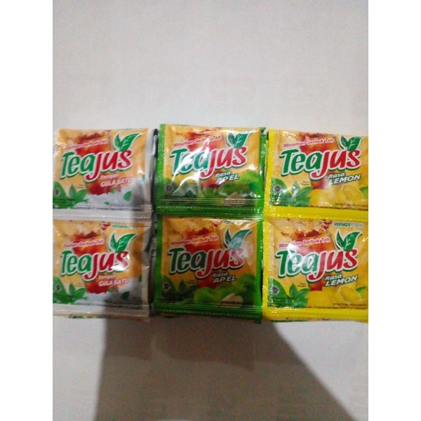 

Minuman Teajus renceng @7gr / tea jus gula batu apel lemon melati madu