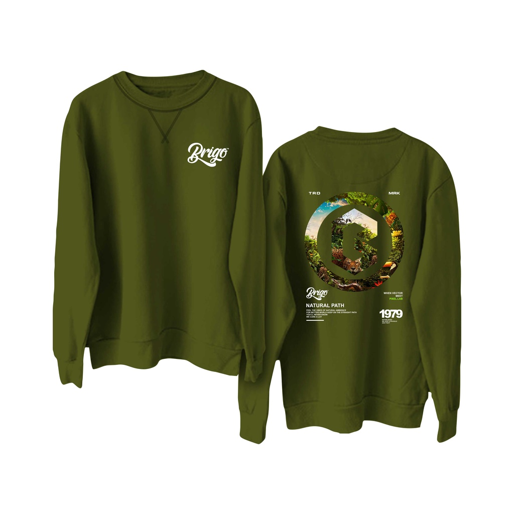 BRIGO Basic Sweatshirt  PATH II Sweater Crewneck BRIGO PATH Sablon DTF Fleece Cotton II SIZE M-XXL (Pria &amp; Wanita) Free stiker&amp;Gantungan Kunci