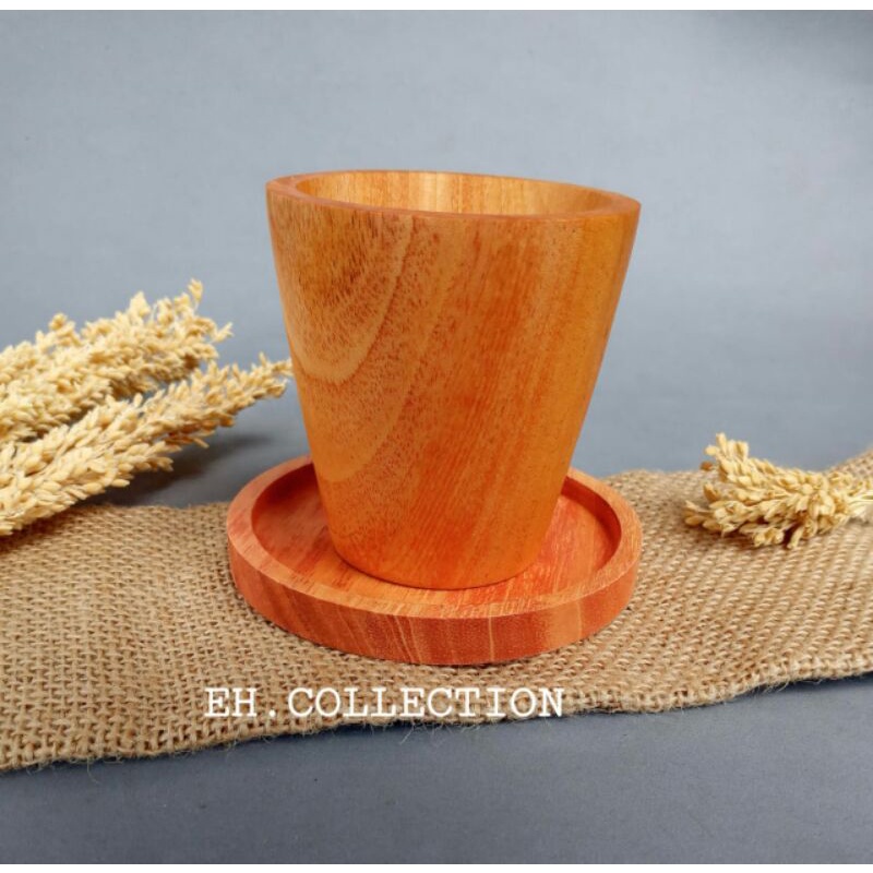 set gelas kayu/tatakan gelas condong kayu mahoni