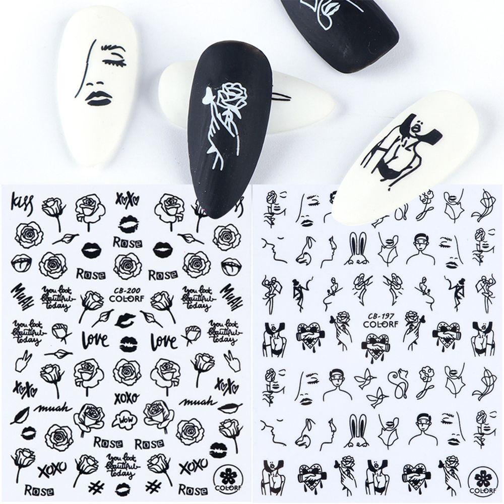 Stiker Kuku Motif Wajah Abstrak Untuk Dekorasi Nail Art