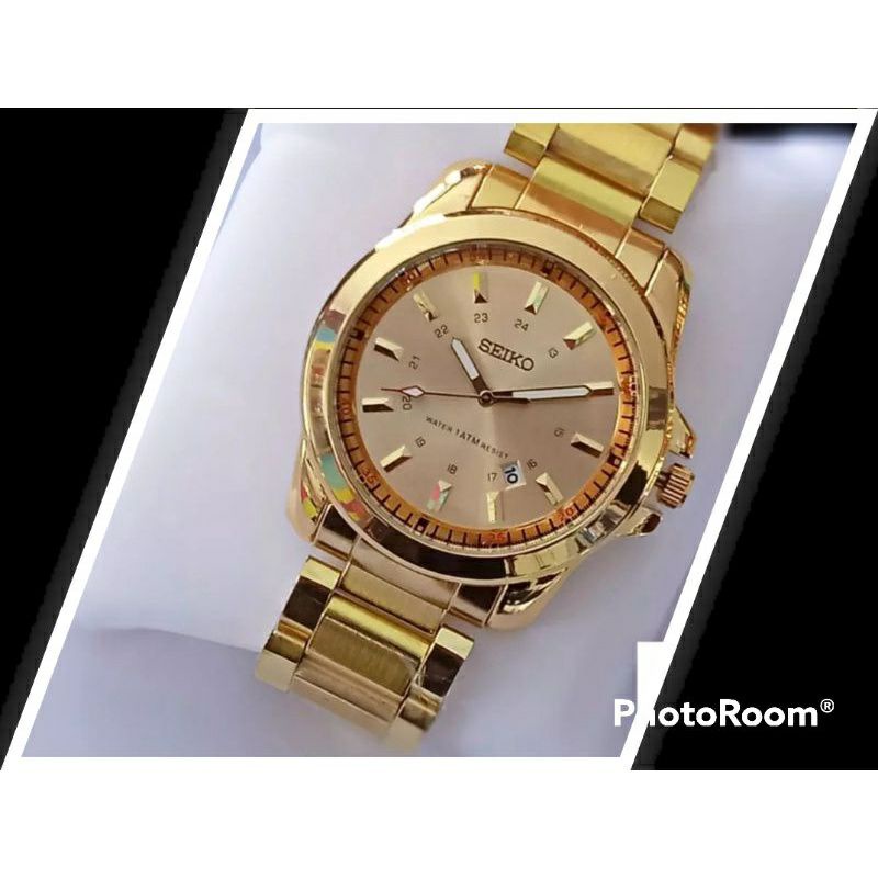 JAM TANGAN PRIA WANITA WARNA GOLD TANGGAL AKTIF WARNA EMAS