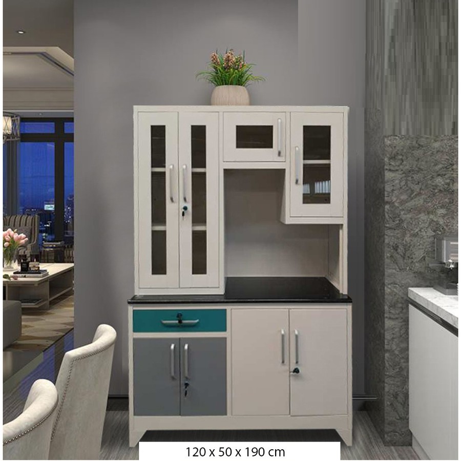 Lemari Dapur Besi 3 Pintu (Biru)| Lemari Sayur | Medan