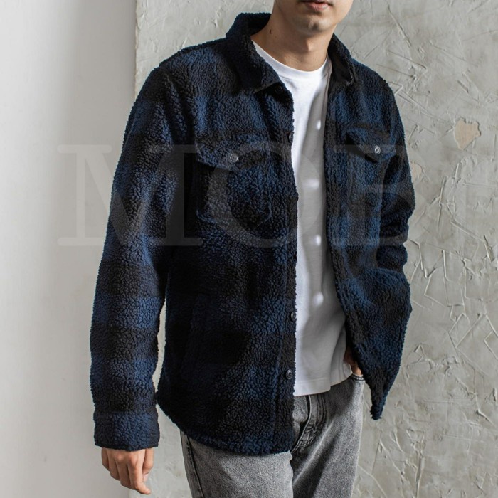 Shirt Jacket GAP Sherpa Blue Black Plaid Original - Size XS-XXL - S