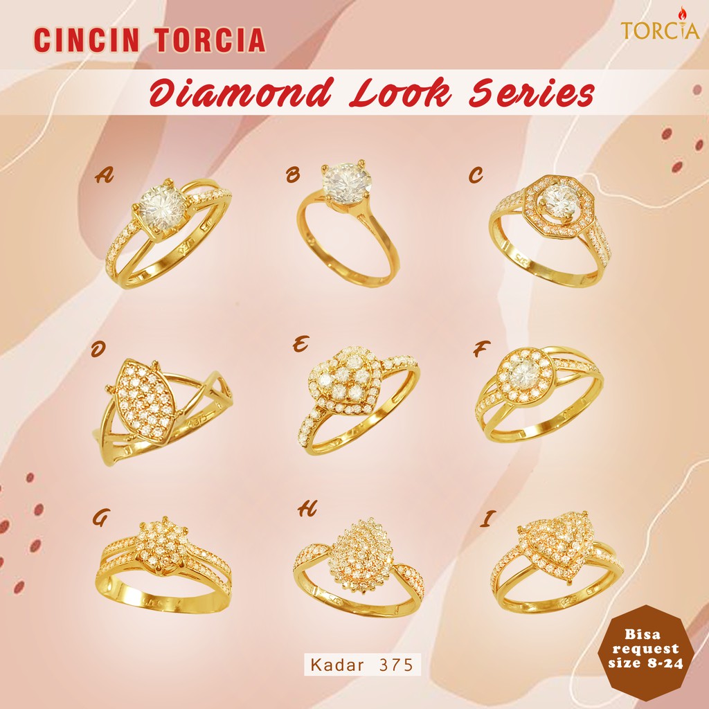 Cincin Emas Asli Diamond Look Series Kadar 375 Torcia