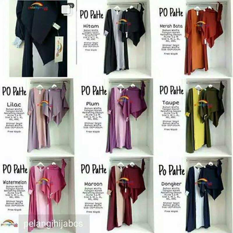 SET GAMIS+KHIMAR+CADAR PELANGI HIJAB PAHE TWO TONE PRELOVED