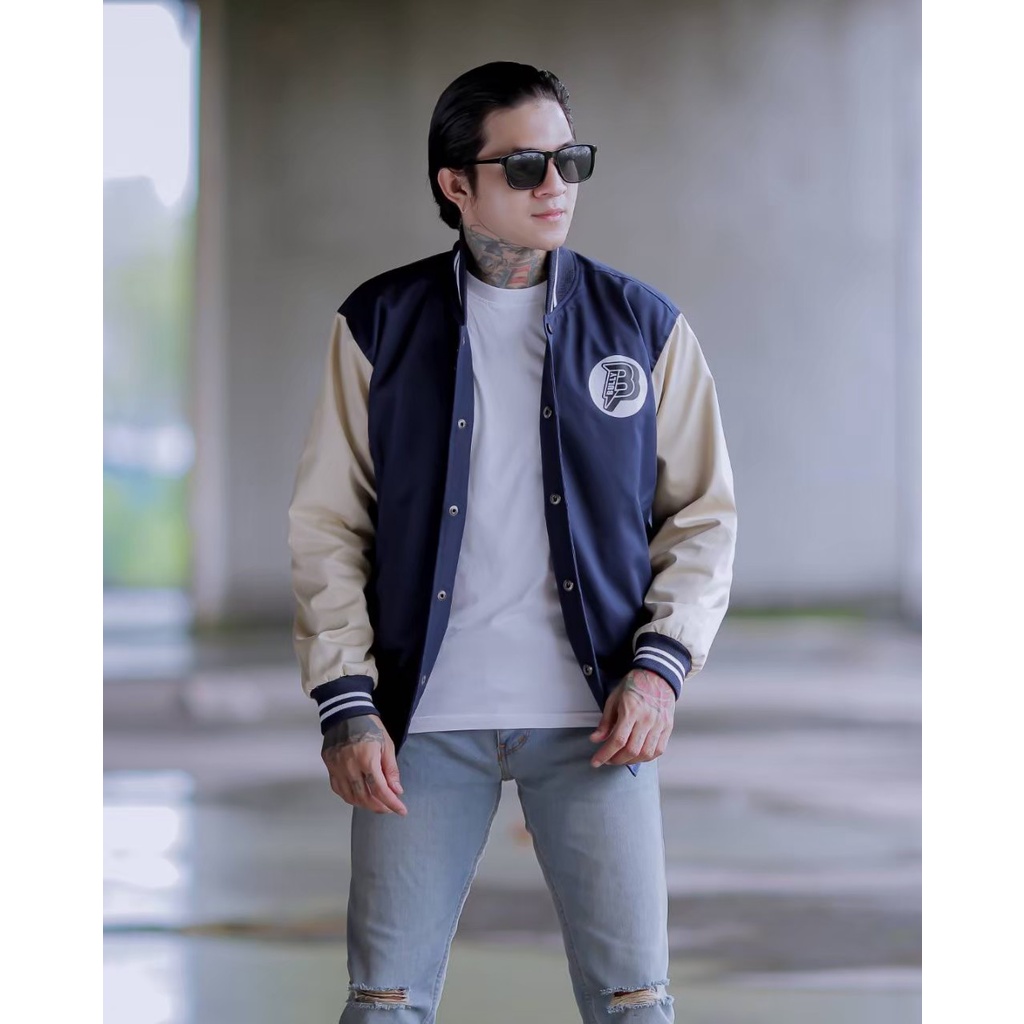 Jacket Varsity Pria B navy Bully Inside Soft Cotton Top Quality brand