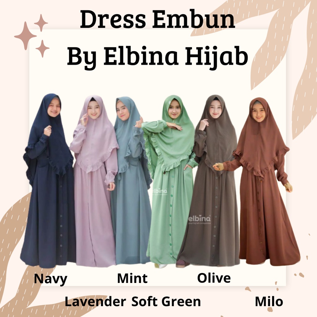 [COD]✅ Gamis Syari Terbaru Embun Set Khimar By Elbina Hijab Fashion Muslimah Wanita Dewasa Size S M L XL Bahan Manggocrepe