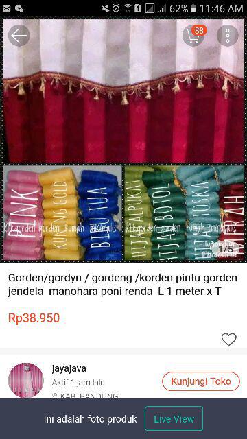 Gorden/gordyn / Gordeng /korden Pintu Gorden Jendela  Manohara Poni Renda  L 1 Meter X T 190 Cm