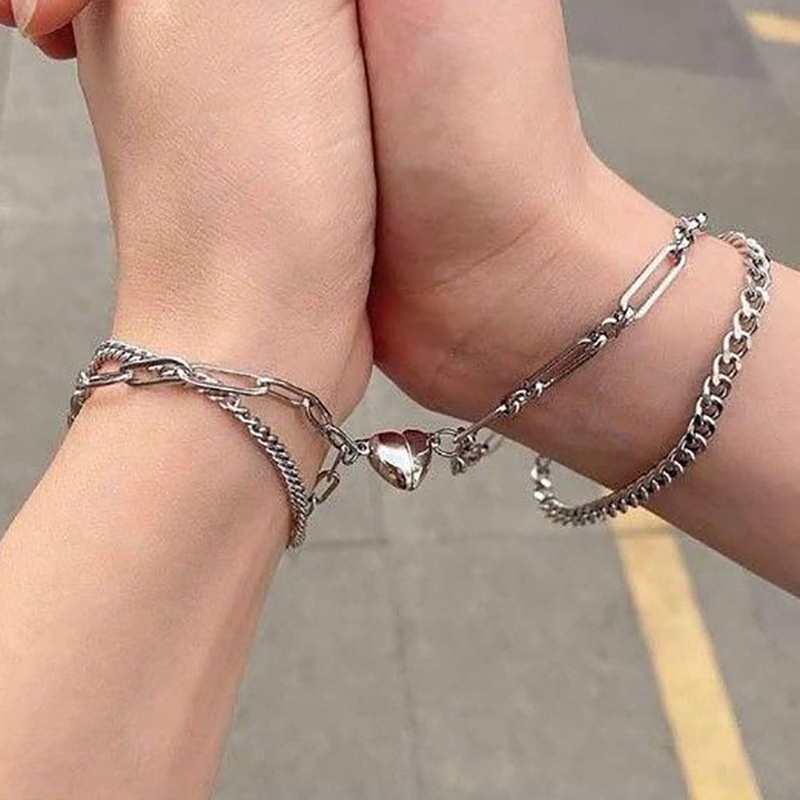 IFYOU Gelang Silver Desain Hati Ganda Gaya Korea Untuk Wanita