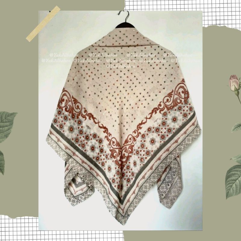 NEW JILBAB HIJAB VOAL MOTIF SYAR'I 130X130 PREMIUM SQUARE LASERCUT KERUDUNG SEGI EMPAT-CREAM