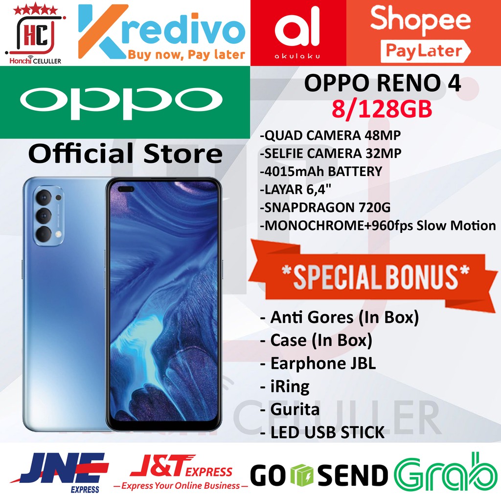 OPPO RENO 4 8/128GB GARANSI RESMI ORIGINAL FULL BONUS