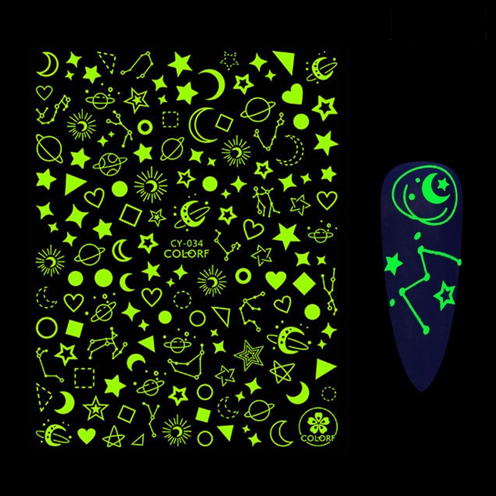 1 Lembar Stiker Kuku 3d Luminous Glow In The Dark Untuk Manicure