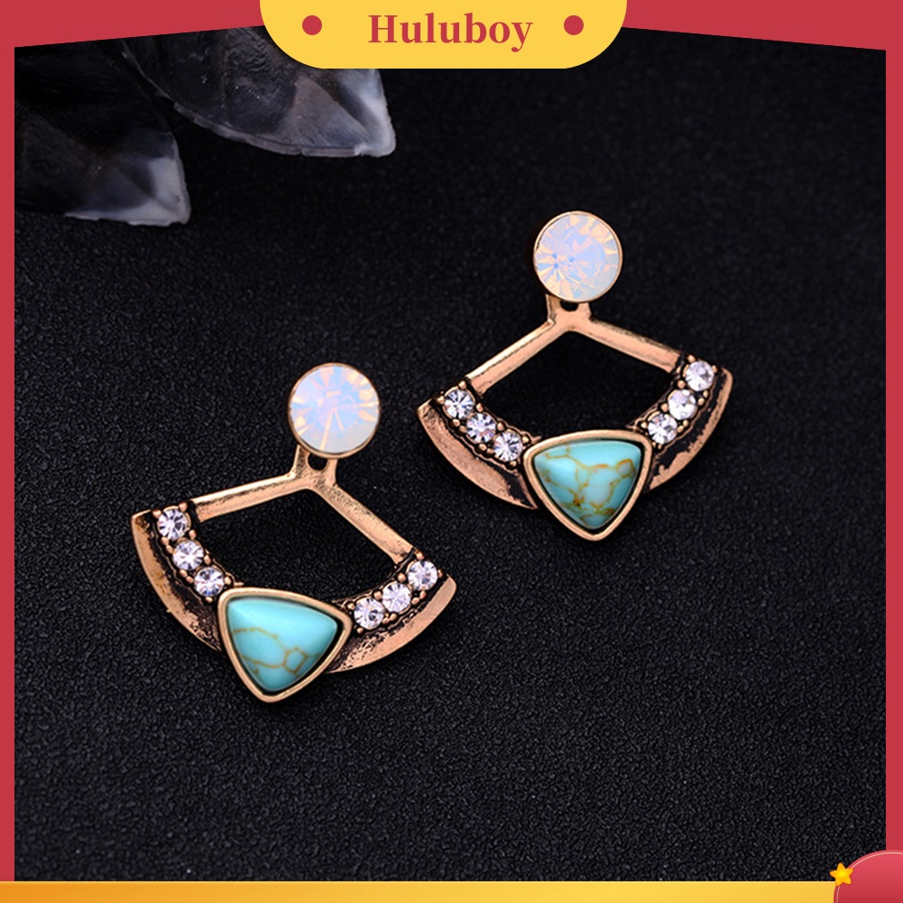 Hu Hu Hu Hu Hu Alat Bantu Pasang Kacamata♡ Anting Tusuk Bentuk Kipas Hias Berlian Imitasi Warna Turquoise Untuk Wanita