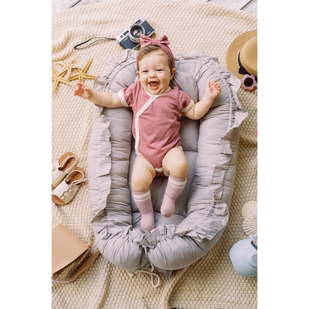 Bohopanna Short Kimono Combine Blush Teca Rosewood/Bohobaby Baju Bodysuit Jumper Pendek Anak Bayi Premature-7