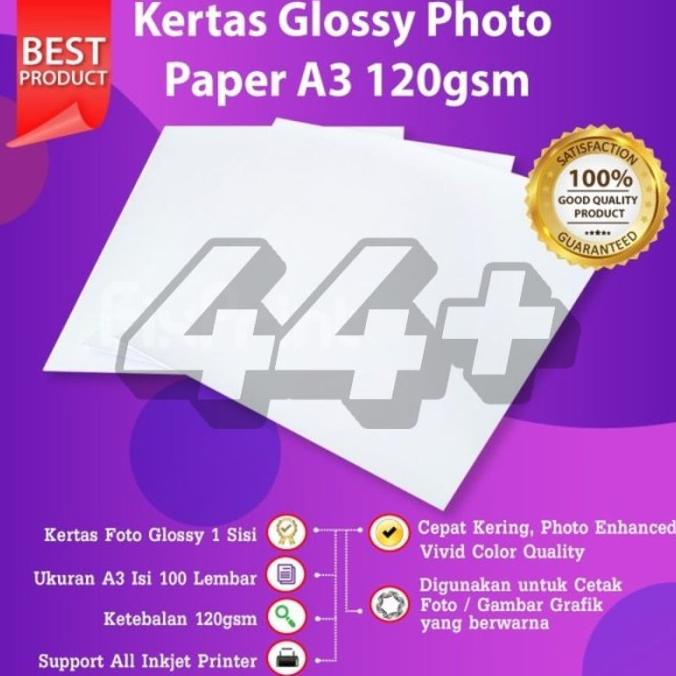 Seratus 100 Lembar A3 Glossy Photo Paper 120Gsm Kertas Foto Printer Ubeystore