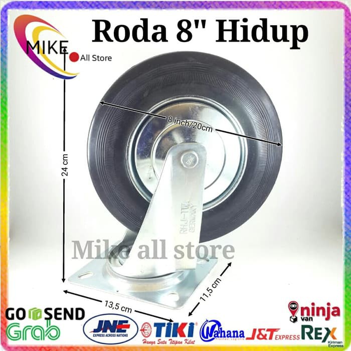 Roda Troli 8" Hidup Roda Karet 8inch 8 inch Troly Gerobak Trolley