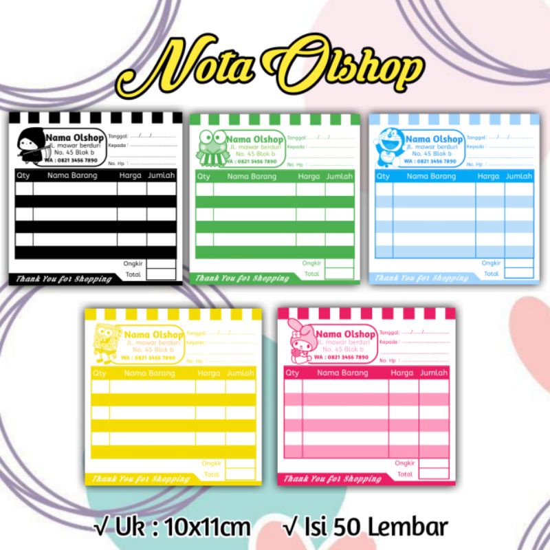 

NOTA OLSHOP FREE GANTI NAMA UK 10X10cm 1 Ply