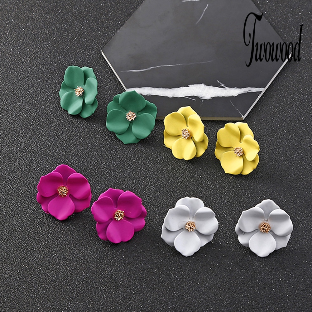 Anting Stud Desain Bunga Warna-Warni Untuk Wanita