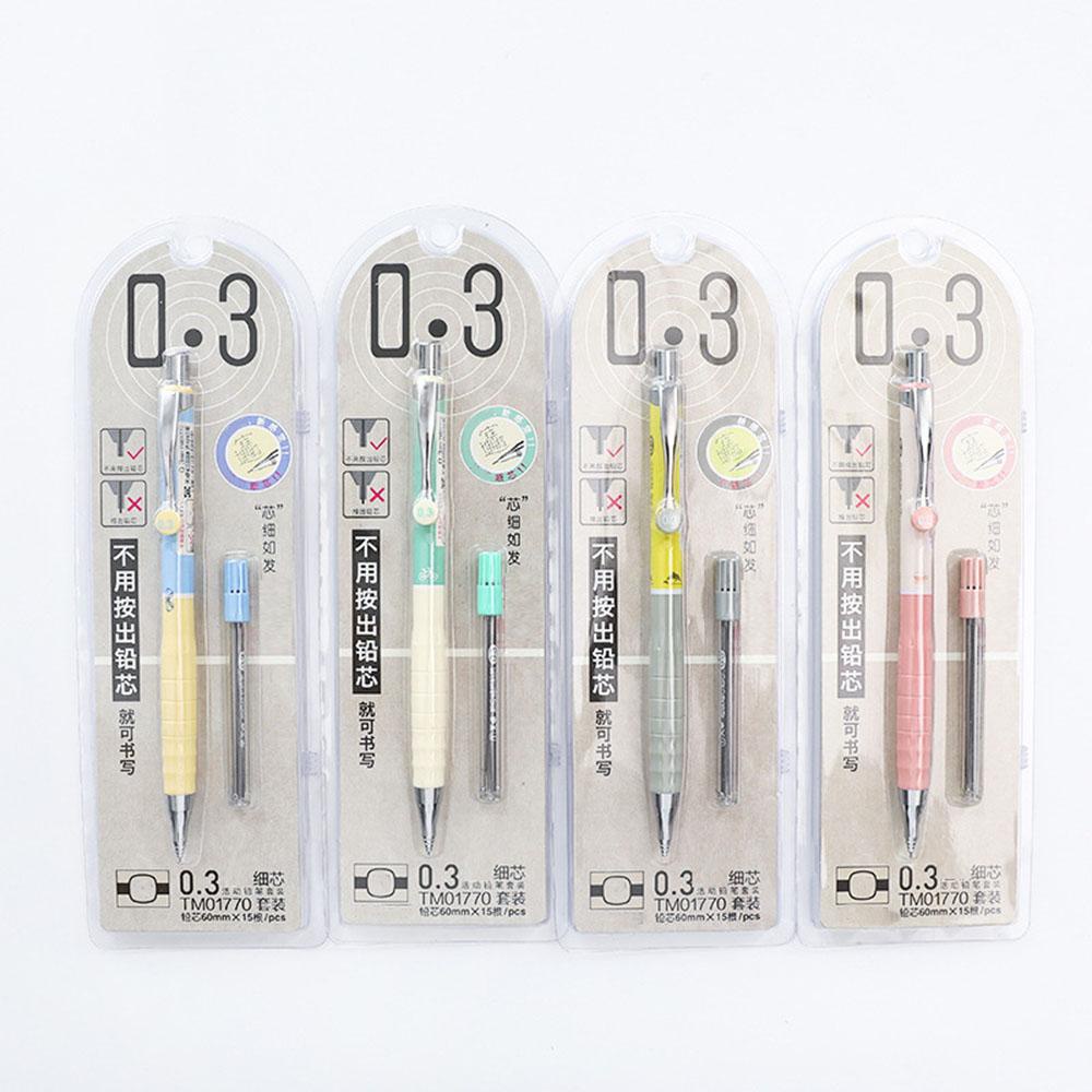CHOOKYY 1set Pensil Mekanik 0.3mm Warna Acak Gambar Panas Isi Ulang Alat Tulis Plastik