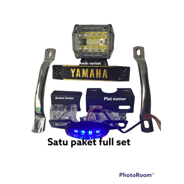 paket lampu LED tembak 18 mata 3 senja  rx king set kumisan breket dudukan plat nomor dan lampu stop mini RX king