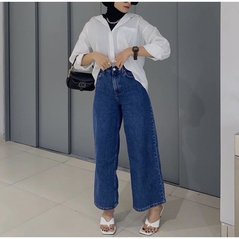 SEVINS - Kulot jeans denim navy/Kulot polos navy/highwaist jeans