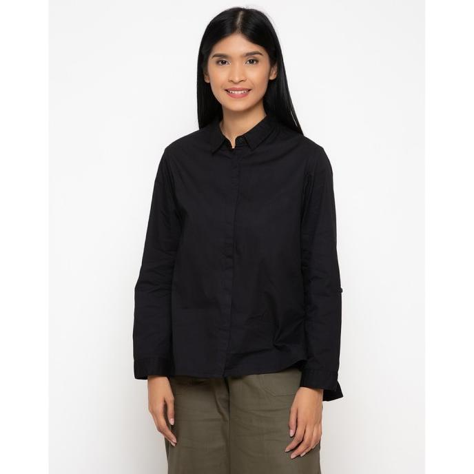 MATAHARI - NEVADA KEMEJA LENGAN PANJANG SIDE SILHOUETTE HITAM GH66GF6GT