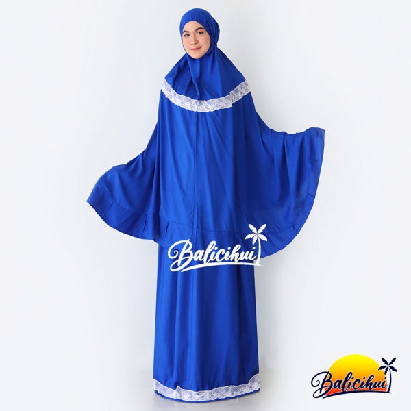 Balicihui Mukena Yasmina Luxury Blue Polos Mukena Bali Dewasa Jumbo