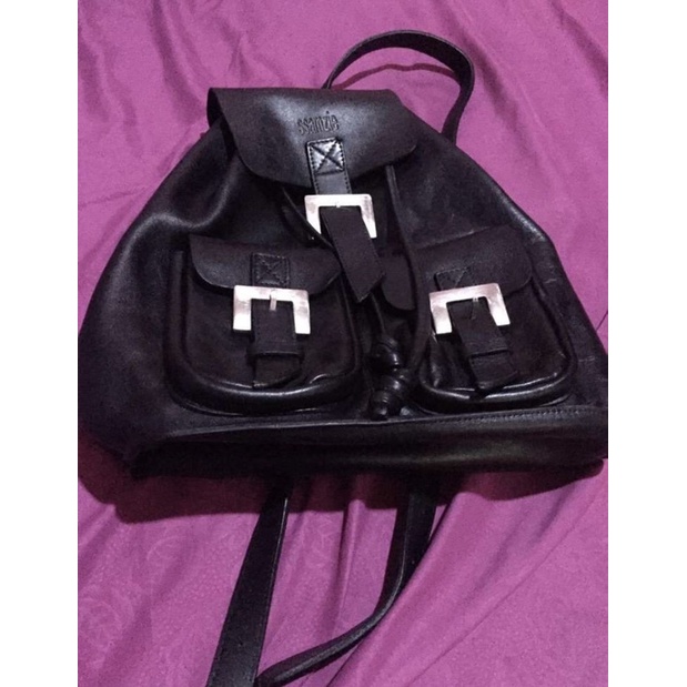 Ransel serut Hitam SSAMZIE ( Kulit sapi )