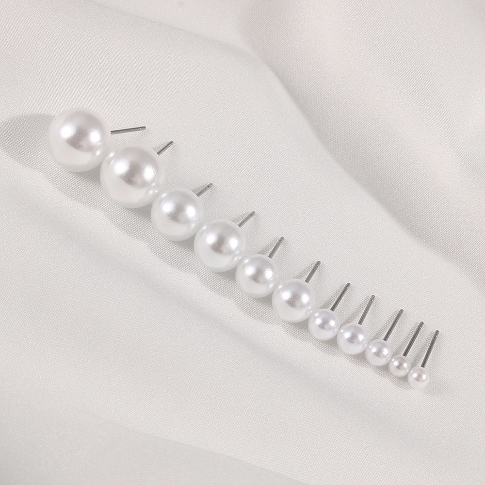 5 Pasang / 10 Pasang / 12 Pasang Anting Stud Mutiara Bentuk Bulat Ukuran 4mm 5mm 6mm 8mm 10mm 12mm Untuk Wanita